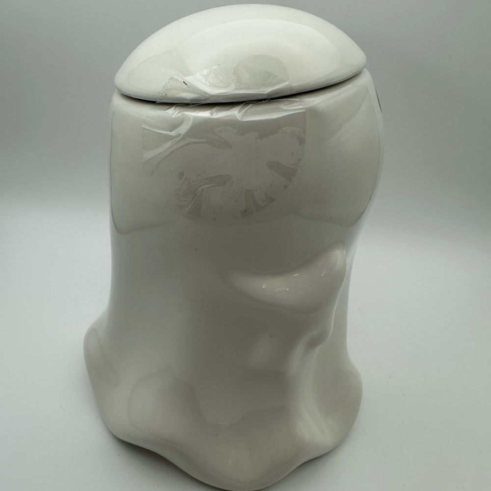 White Ghost Ceramic Jar with Orange Pumpkin Accent - Picture 3 of 9